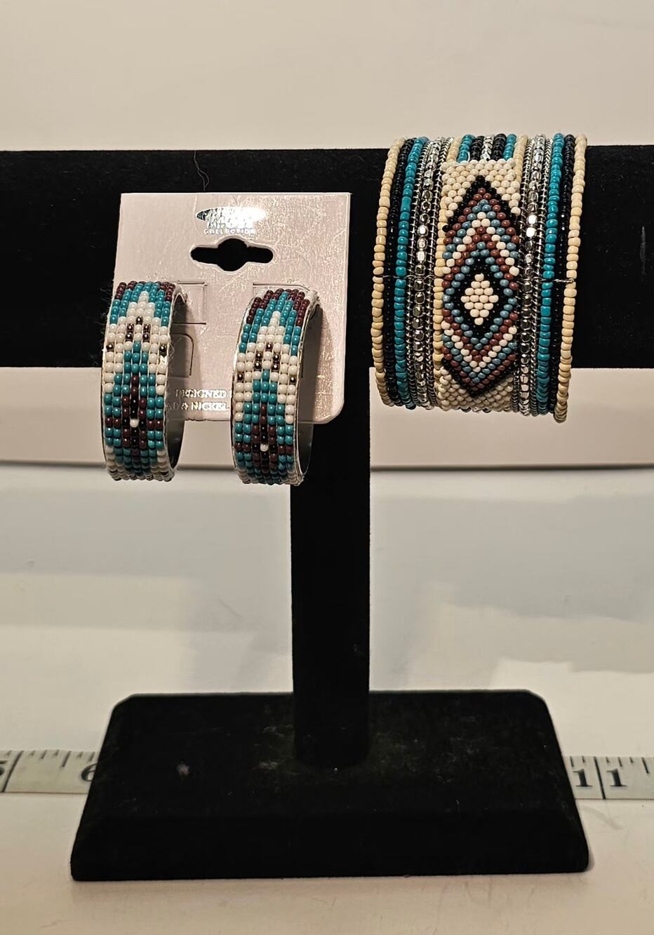 Icon Collection Southwestern Beaded Jewelry Set Hoop Earrings & Wide Cuff